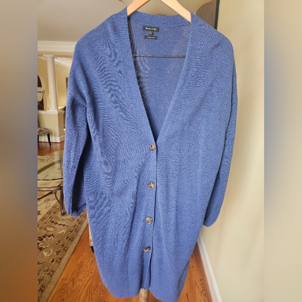 NWOT Massimo Dutti Long Knit Blue Cardigan - Picture 9 of 16